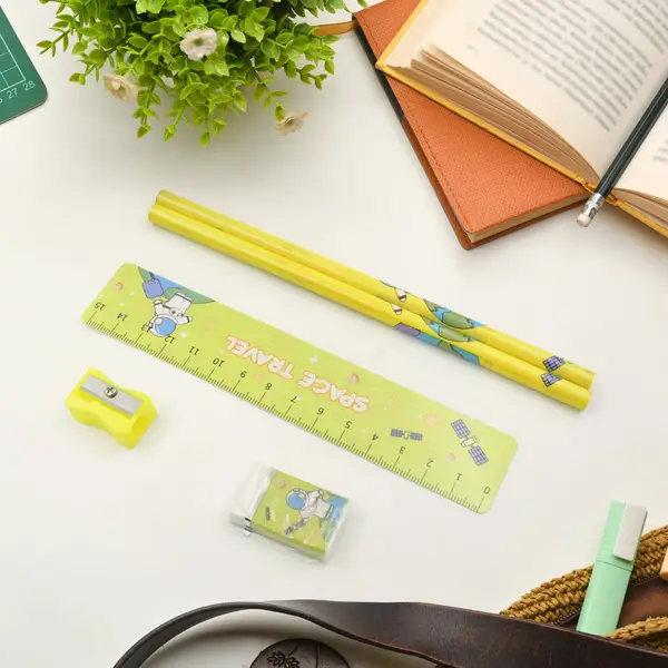 [4560_5in1_school_set] Wooden Pencil Set (5 Pc): School Supplies, Stationery Set for Kids