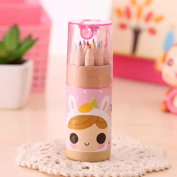 [7957_pencil_color_12pc_set] 12 Mini Colouring Pencils with Sharpener, Kids Drawing Set for School & Sketching