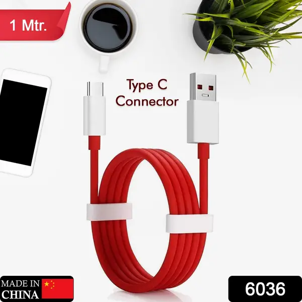 [6036_c_type_charger_cable_red] Unique Type C Dash Charging USB Cable for Fast Charging & Data Transfer (Red, 1 Meter)
