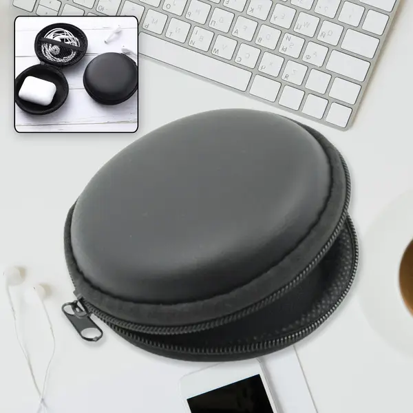 [6570_earphone_carrying_case_1pc] Cute Round Earphone Carrying Case - Multi-Use Pocket Pouch for Headphones, Cables, Coins, Airpods & More