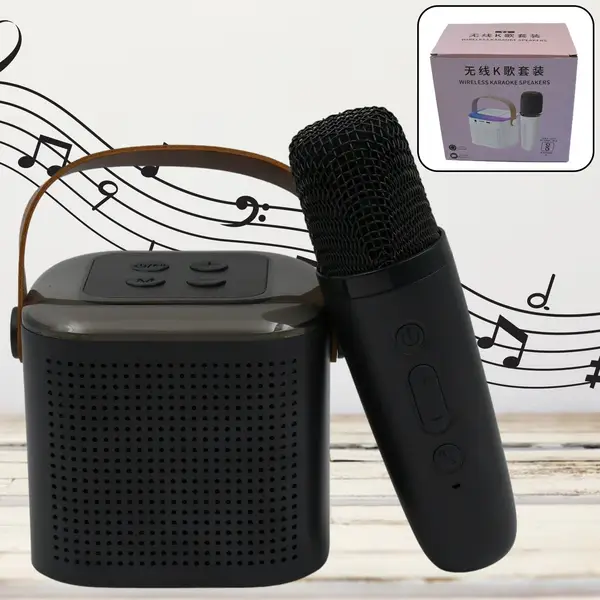 [12669_wireless_speaker_microphone_set] Wireless Speaker Microphone Set, RGB Light Support Memory Card PortableKaraoke Machine Perfect  for Travel TV