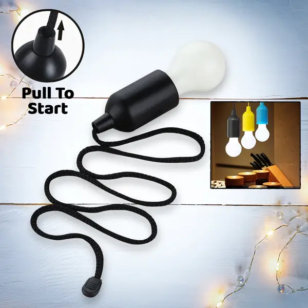 [12899_pull_cord_bulb] LED Pull Cord Light – Hanging Black LED Bulb (1 Pc)
