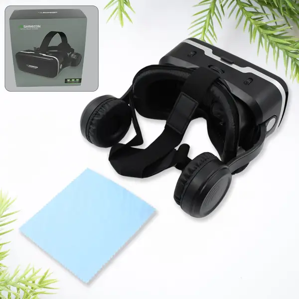 [12836_3d_vr_box_with_headphones] 3D / HD VR Glasses Virtual Reality Goggles Headset for iOS for Android Smartphone VR Goggles-For 3D VR Movies Video Games with Headphones (1 Pc)