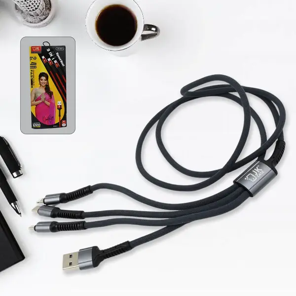 [13427_3in1_cha_cable_1200mm_jk407] JK 3 in 1 Multi Super Fast Charging Cable (1 Pc / 1200 MM)