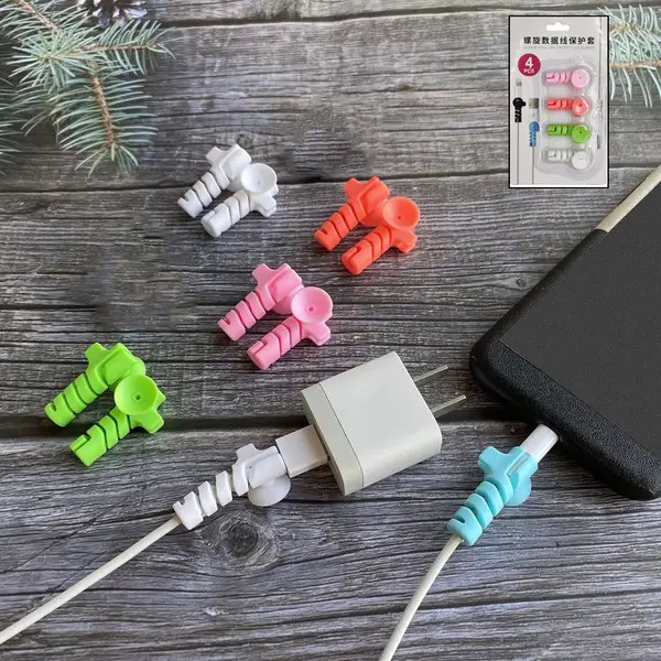 [13815_cable_protector_cord_4pc] Cable Cord Protector Saver with Suction end (Suction Winder / 4 Pcs Set)