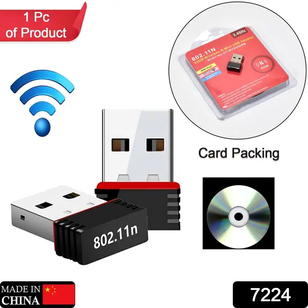 [7224_wireless_usb_adapter] Wireless Mini Wi-Fi Network Adapter with Driver CD for Computer & Laptop