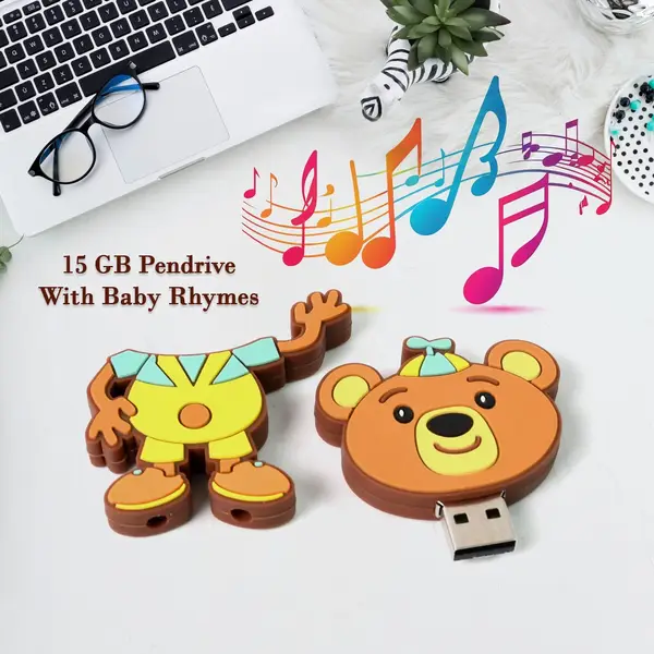 [13585_cartoon_usb_15gb_pendrive_1pc] Portable Cartoon Shape Silicone USB Pen drive / Flash disk (15 GB With Baby Rhymes Song / 1 Pc)