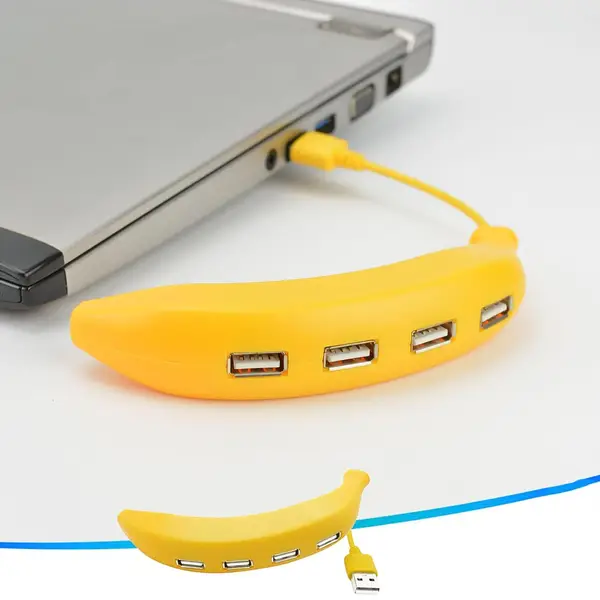 [13325_4in1_mini_usb_banana_hub] Banana Shape USB Hub, 2.0 Hub USB Splitter, 4-Port USB Hub (1 Pc)