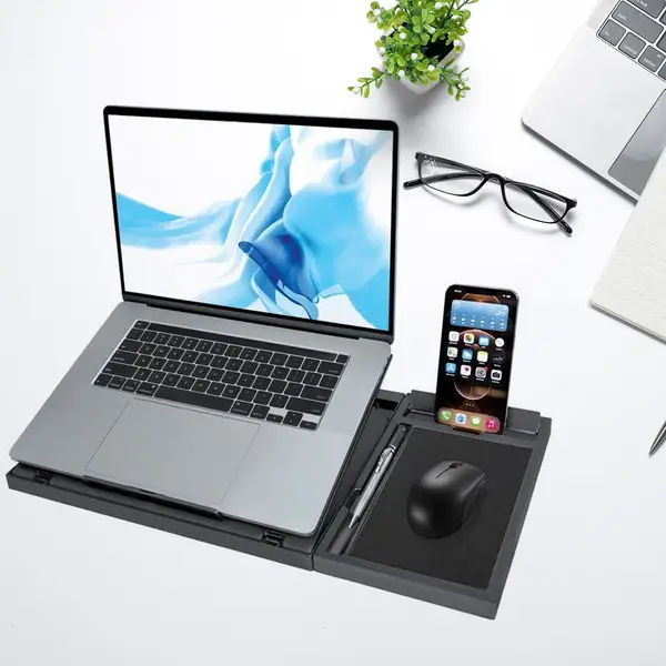 [1229_foldable_laptop_stand] Laptop Stand Suitable Portable Foldable Compatible with MacBook Notebook Tablet Tray Desk Table Book with Free Phone Stand