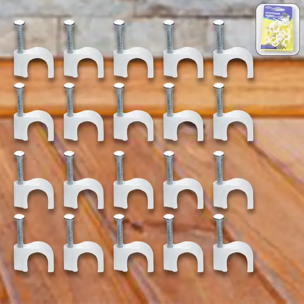 [15235_plastic_cable_clips_20pc] Wire Wall Clips, Plastic Cable Clips Round Wire Pins with Steel Nail (20 Pcs Set)