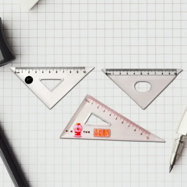 [19131_trans_plastic_square_ruler_kit_3pc] Transparent Plastic Set Square Ruler Kit (3 Pc)