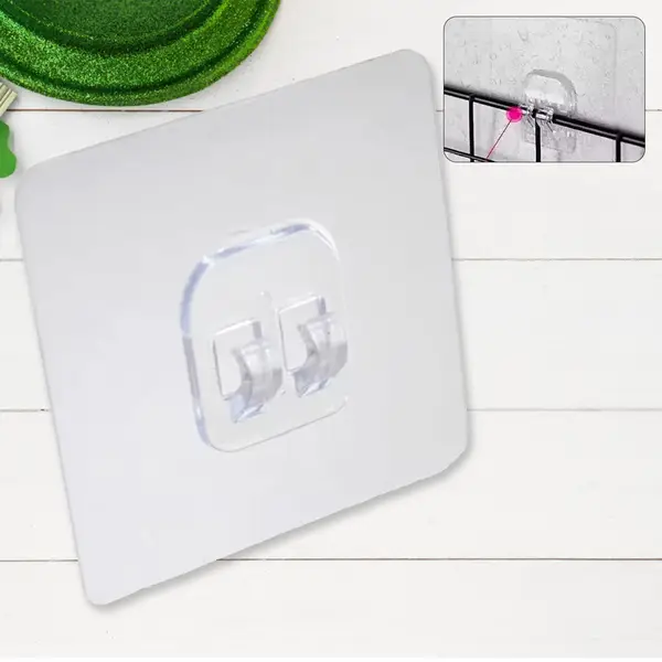 [7430_self_adhesive_wall_hook_1pc] Household Self Adhesive Wall Hooks, Punch-Free Wall-Mounted Hook, Seamless Transparent No Nails Drill Waterproof Hooks for Bathroom, Kitchen, Home (1 Pc)
