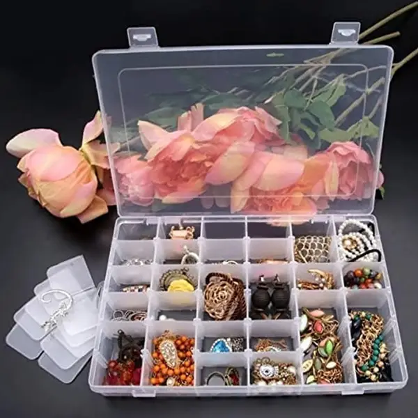 [7673a_plastic_organizer_box] 36 Grids Clear Plastic Organizer Jewelry Storage Box with Adjustable Dividers, Transparent Organizer Box (1pc)