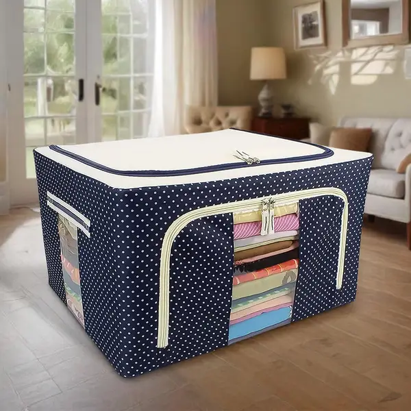 [17641_foldable_storage_bag_66_ltr] Foldable Steel Frame Clothes Living Storage Organizer Handled Bag