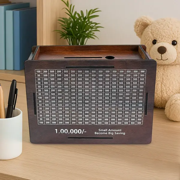 [19274_bb_wooden_piggy_bank_money_box] Wooden Money / Piggy Bank, Money Box (1 Pc / Pen Not Included)