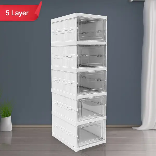 [17664_multi_5_layer_storage_rack] 5-Layer Stackable Utility Cart – Foldable Storage Organizer for Clothes & Home (1 Pc)