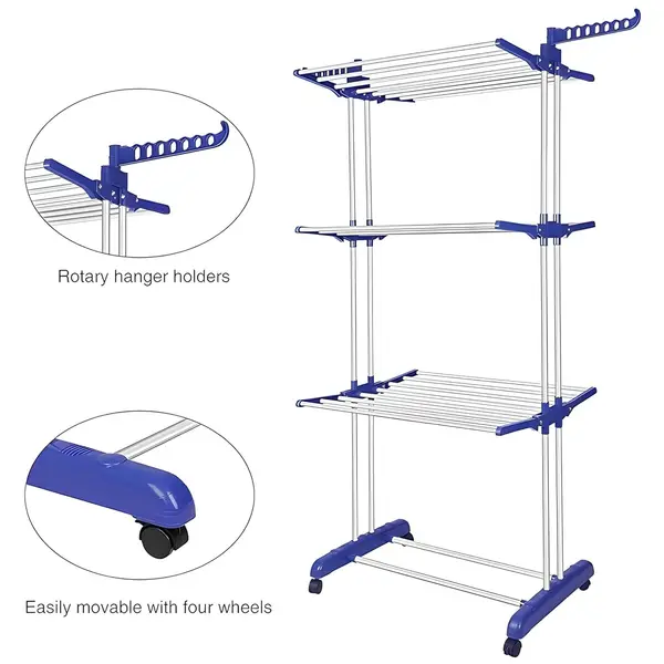 [19163_foldable_clothes_drying_stand_rack] Foldable Stainless Steel Clothes Drying Stand Rack