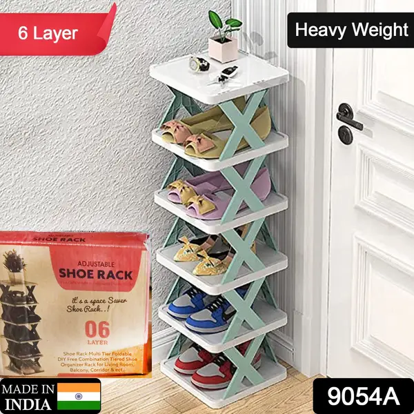 [9054a_6_layer_shoe_rack_77cm] 6 LAYER SHOE RACK DESIGN LIGHTWEIGHT ADJUSTABLE PLASTIC FOLDABLE SHOE CABINET STORAGE PORTABLE FOLDING SPACE SAVING SHOE ORGANIZER HOME AND OFFICE