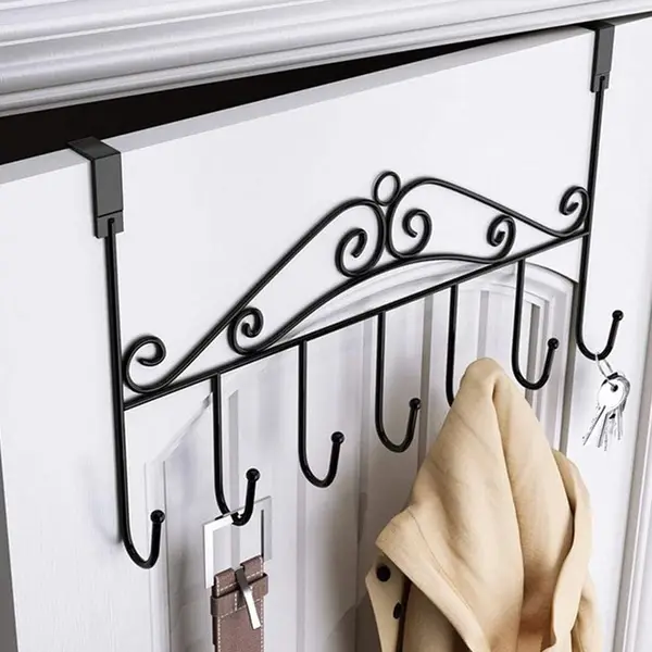 [9383_door_7hook_hangers_rack] Over The Door Hanger Rack 7 Hooks Decorative Ognazier Hook (1 Pc)