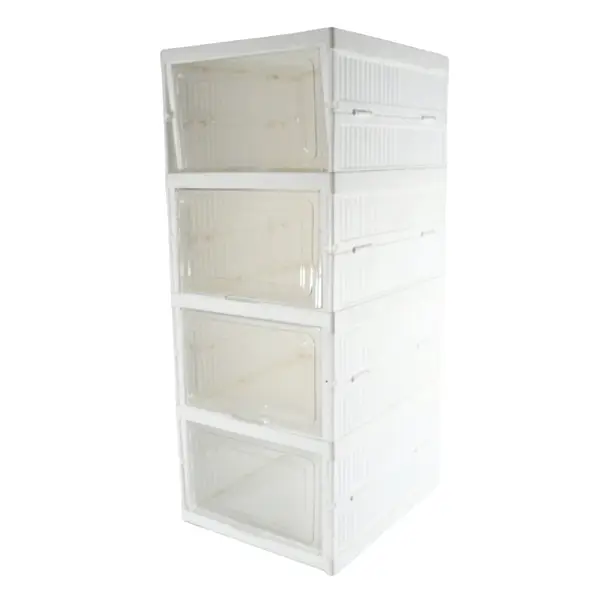 [17661_multi_4_layer_storage_rack] Stackable Multifunctional Storage, for Clothes Foldable Drawer Shelf Basket Utility Cart Rack Storage Organizer Cart for Kitchen, Pantry Closet, Bedroom, Bathroom, Laundry (4 Layer /  1 Pc)
