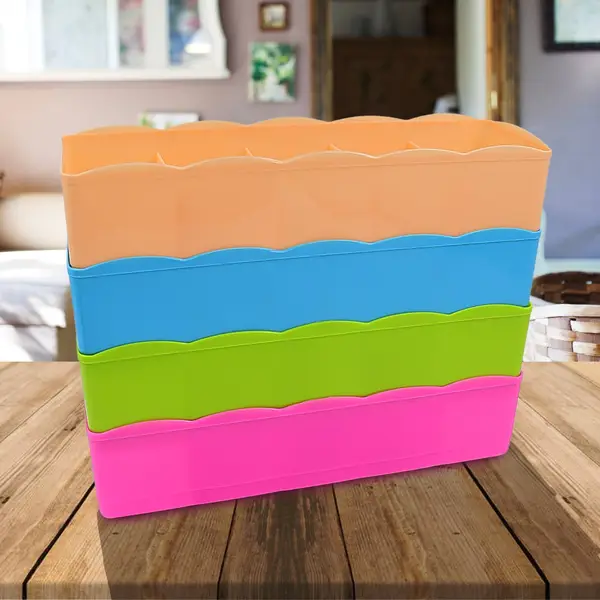 [0236_4pcs_socks_tray] 5 Compartments Socks / Handkerchief / Underwear Storage Box Socks Drawer Closet Organizer Storage Boxes (pack of 4)