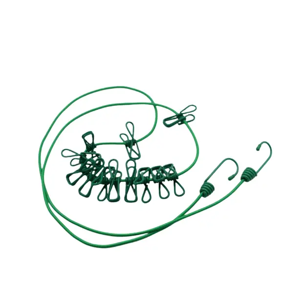 [9373_clip_cloth_drying_rope] Elastic Cloth Drying Rope with 12 Metal Clip Portable Clothes line For Home & Travel