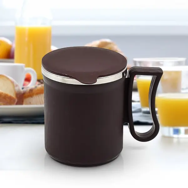 [10100_morning_ss_mug_1pc] Coffee Mug with Lid and Handle-Plastic Covered Stainless Steel Mug (Random Color, Approx 200 ML)
