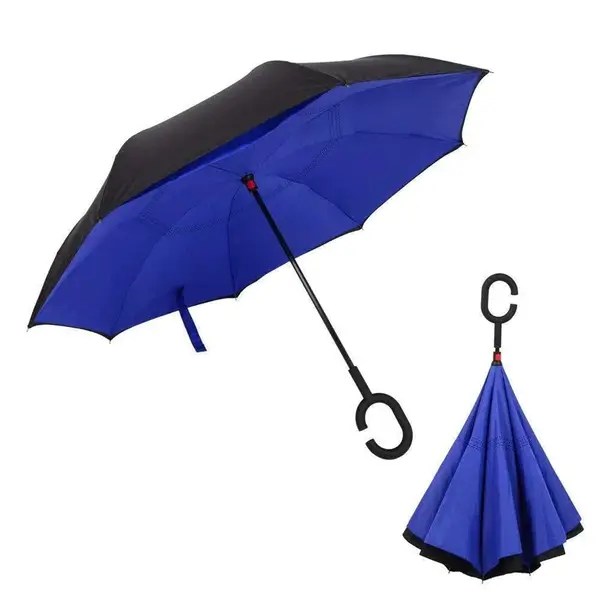 [6211_plain_reverse_umbrella] Plain design Windproof Upside Down Reverse Umbrella with C-Shaped Handle