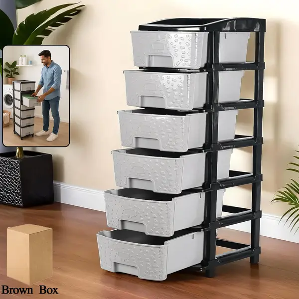 [19266_6l_stone_design_pla_storage_drawer] 6-Layer Heavy-Duty Plastic Drawer Organizer Cabinet with Stone Texture Drawers