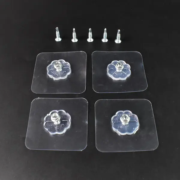 [15797_flower_adhesive_hooks_sticker_4pc] Self Adhesive Hooks Sticker | Screw Nut and Bolt Type (4 Pcs Set)