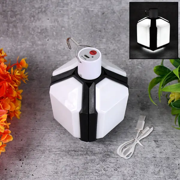 [13995_fold_travel_led_lamp_with_hook] Foldable Camping Light USB Rechargeable LED Lamp with Hanging Hook (1 Pc)