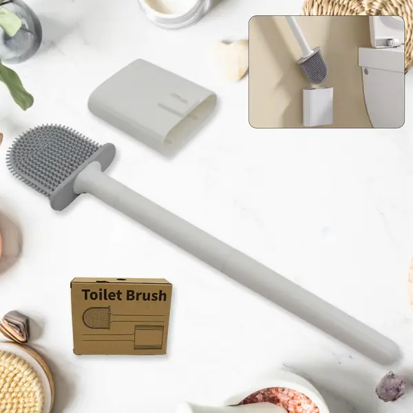 [13050_toilet_brush_with_hook] Portable Silicone Toilet Brush – Wall-Mounted, Anti-Drip Cleaner with Non-Slip Handle