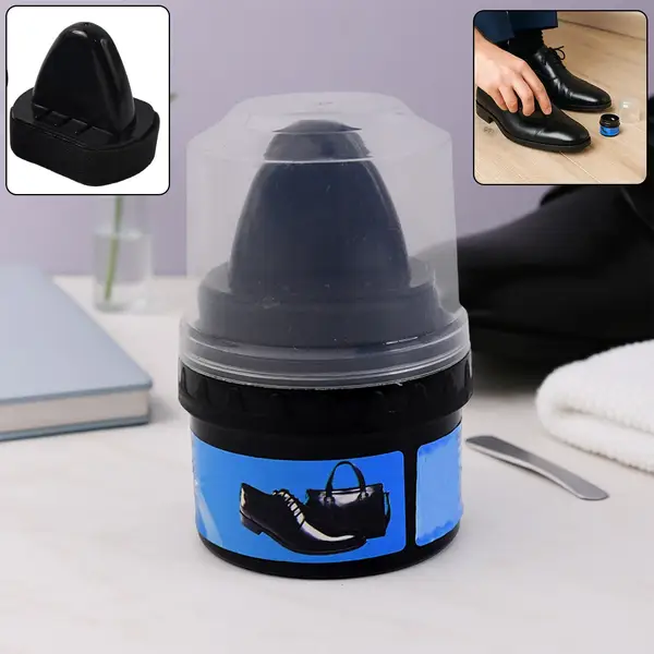 [15258_cream_liquid_shoe_polish_n_sponge] Instant Shoe Shine Sponge with Liquid Polish (1 Pc)