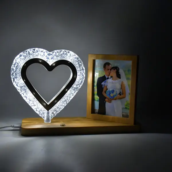 [13998_lighting_heart_n_photo_frame] Heart Shape Cystal Led Lamp & Photo Frame Night Lamp | Wedding Gift | love couple
