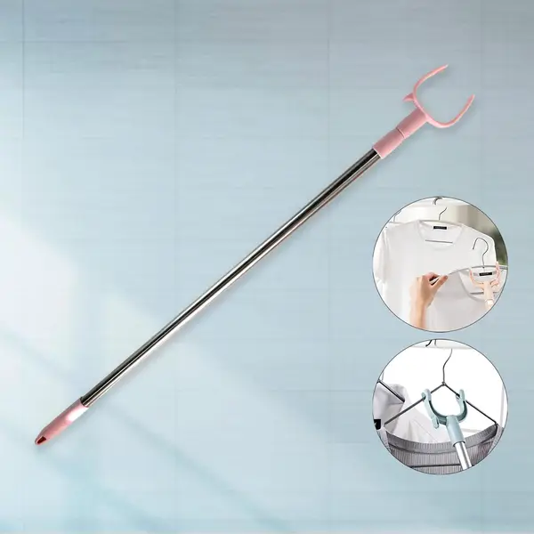 [15284_adj_telescopic_pole_clothes_hook_145cm] Stainless Steel Telescopic Pole Clothes Hooks Hanger (1 Pc / 145 Cm)