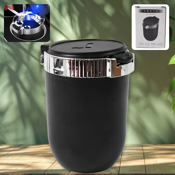 [17850_led_portable_car_ashtray_1pc] Portable Car Ashtray with Lid and Blue LED Light (1 Pc)