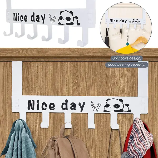 [8536_heavy_duty_hanger_6hook] Heavy-Duty Carbon Steel Over Door Hook Rack for Towels & Coats (1 Pc, 6 Hooks)