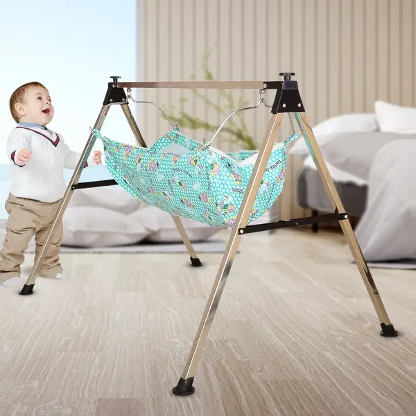 [19034_ss_portable_folding_swing_stand] Baby Boy's and Girl's Portable Folding Swing Stainless Steel Stand (1 Pc)