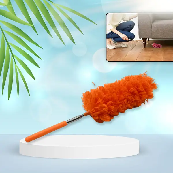 [4382_adjustable_microfiber_duster_orange] Adjustable Extendable Microfiber Duster – Washable Cleaning Tool