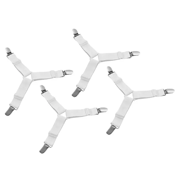 [15382_bed_sheets_adj_triangle_elastic_clip_4pc] Adjustable Triangle Elastic Suspenders Gripper Holder Straps Clip for Bed Sheets (4 Pc)