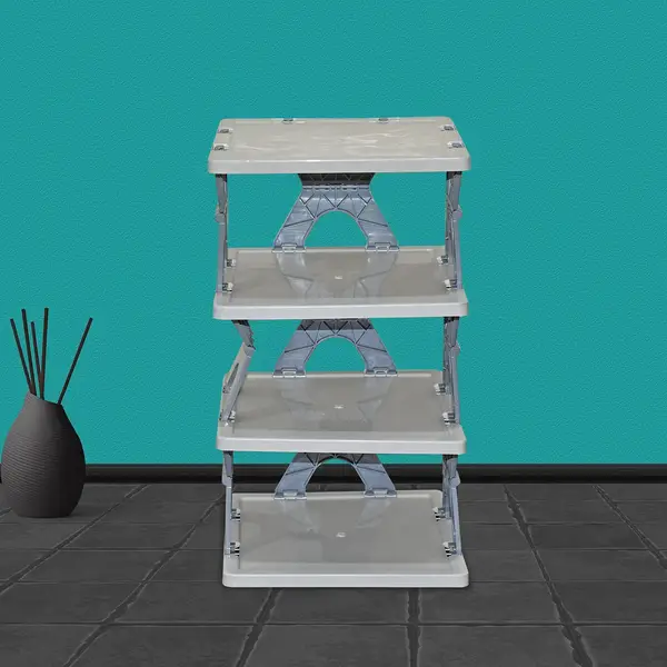 [9195_foldable_4_layer_shoes_rack] Foldable Shoe Rack (1 Pc, 4 Layers): Space-Saving, Entryway Storage