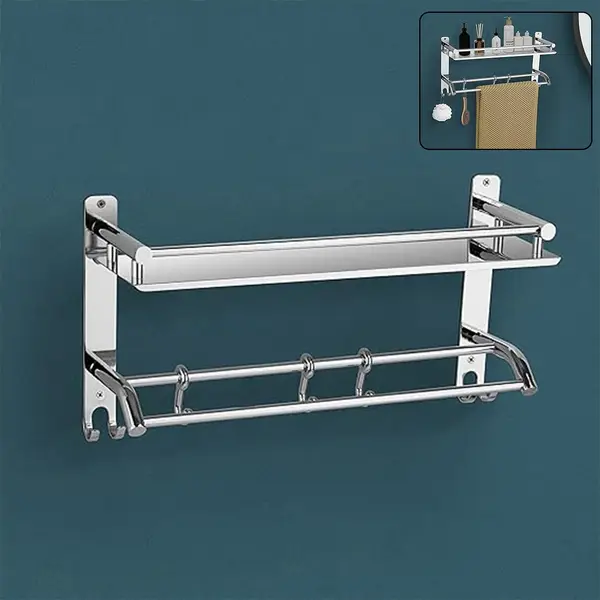 [PT-1946_single_cultipurposenector_hook] Stainless Steel Single Hook Wall-Mount Multipurpose 2 Tier Shelf