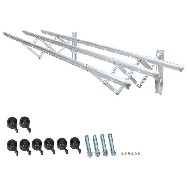 [8785_hanging_clothes_drying_racks] Clothes Rail Rack Clothes Drying Racks, Airer Clothes Drying Rack Wall Mounted Clotheshorse Clothes Airer Washing Cloth Line Extendable Fold Towel Rack Bar for Bathroom Indoor Outdoor
