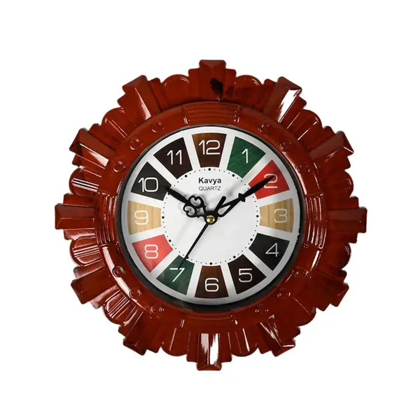 [4918_wall_clock_25x25cm] Wooden Look Round Wall Clock - Battery Operated, Easy-to-Read, Plastic Design for Home/Office