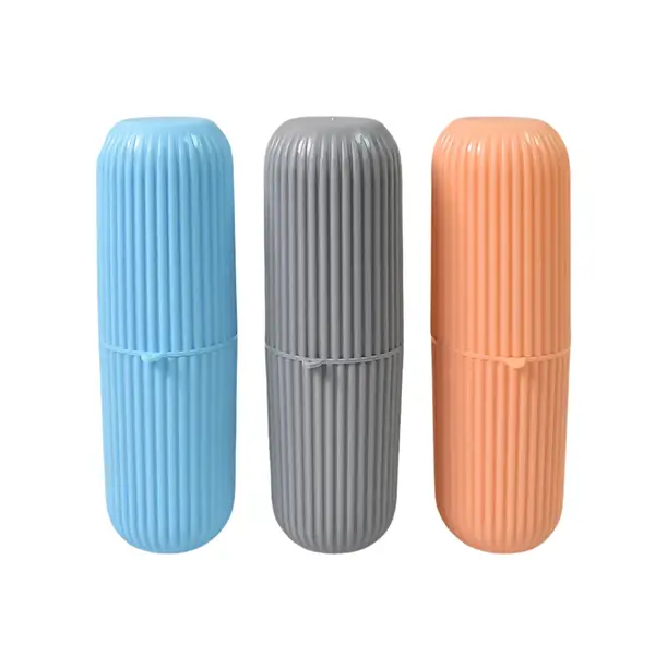 [13845_pla_capsule_toothbrush_case_holder_3pc] Capsule Shape Travel Toothbrush Toothpaste Case Holder (Multicolor / 3 Pcs Set)