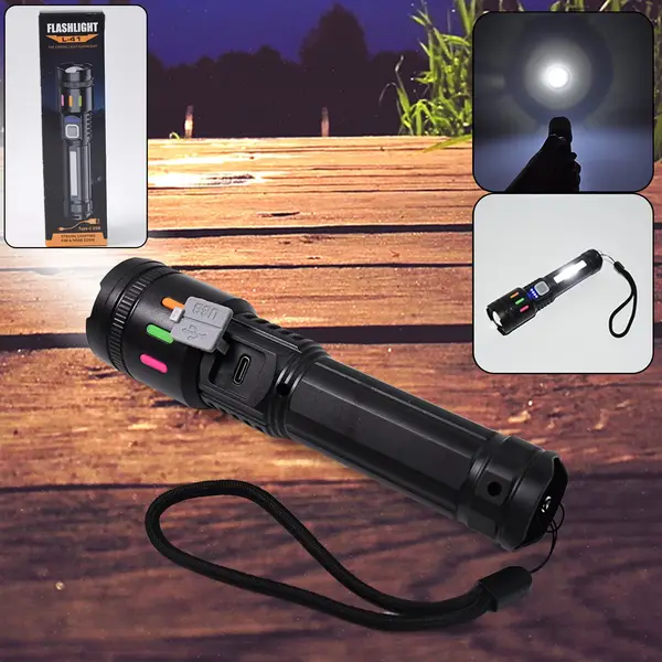 [15197_strong_far_n_near_zoom_flashlight] Led Torch High Lumens Fast Charging Flashlight / Torch with Far & Near Zoom (1 Pc)
