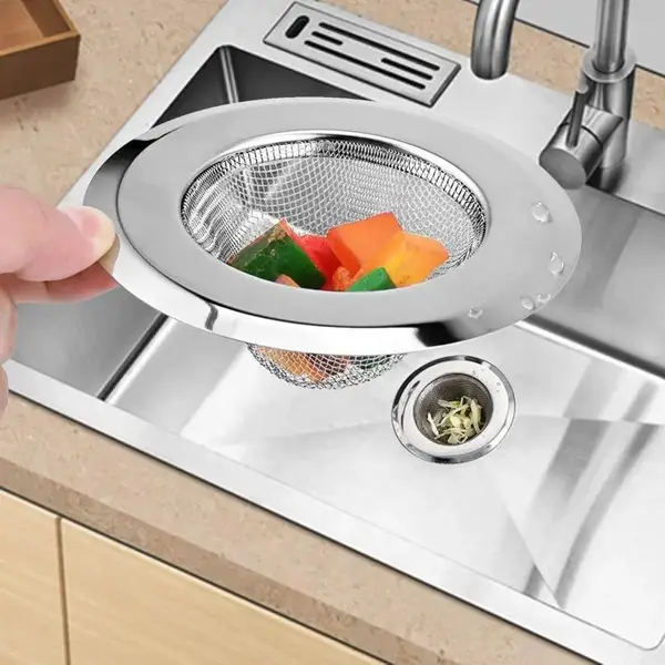 [0701_medium_sink_strainer_med] Medium Size Stainless Steel Sink Strainer Kitchen Drain Basin Filter Stopper Drainer