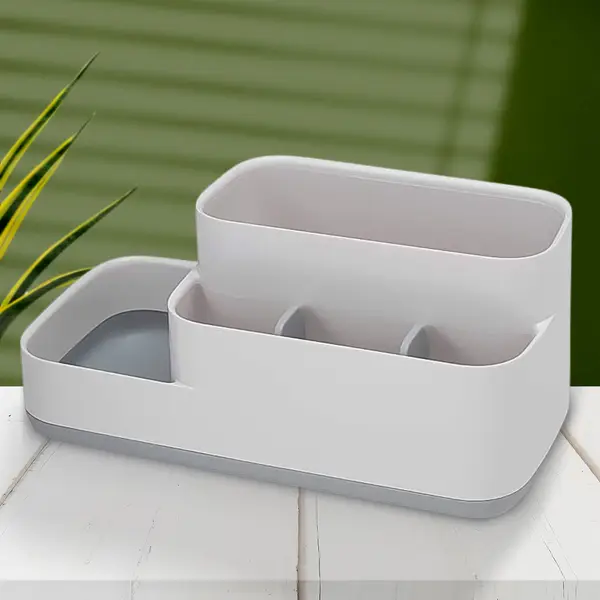 [18218_pla_mluti_5comp_desk_holder] Plastic Multipurpose 5 Compartment Bathroom Desk Organizer Holder (1 Pc)