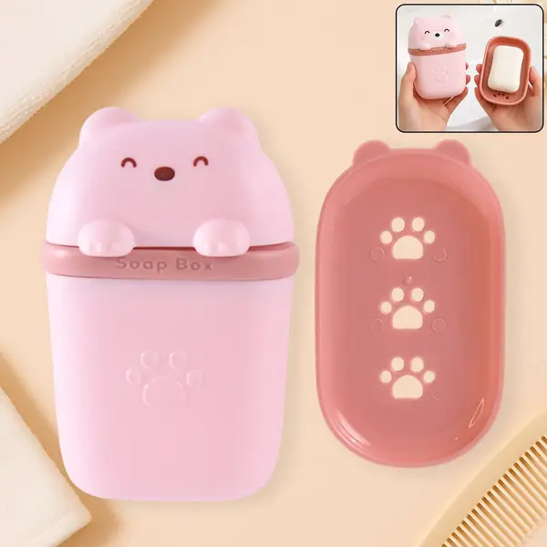 [19055_cute_bear_shaped_soap_case_1pc] Cute Bear Shaped Soap Case ,Sabudani (1 Pc)