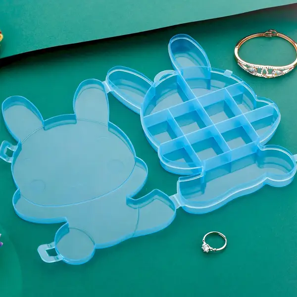 [6557_tran_plastic_jewellery_box] Transparent Cartoon Bear Clear Plastic Storage Box Jewelry Organizer Holder Cabinets For Small objects (1 Pc Mix Color)